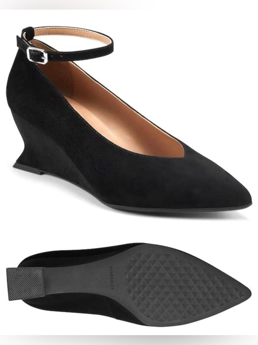Aerosoles Isolda Black Suede Wedge Pumps NWOT